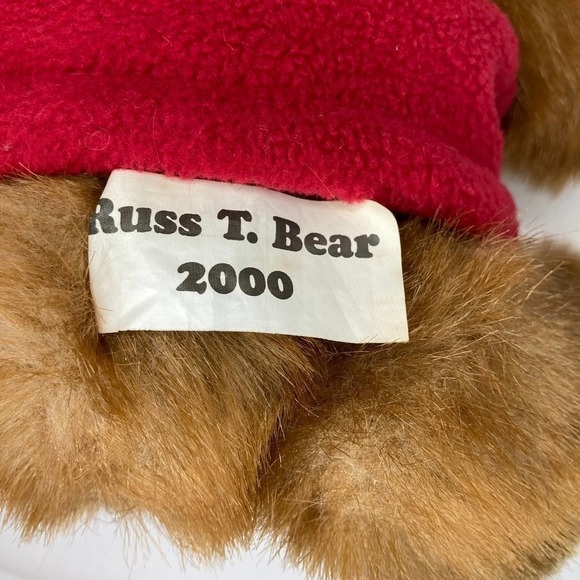 VINTAGE 2000 Russ T McBear 18" Jointed Plush Bear Vest Hat Mittens Trade Secret - Picture 12 of 15